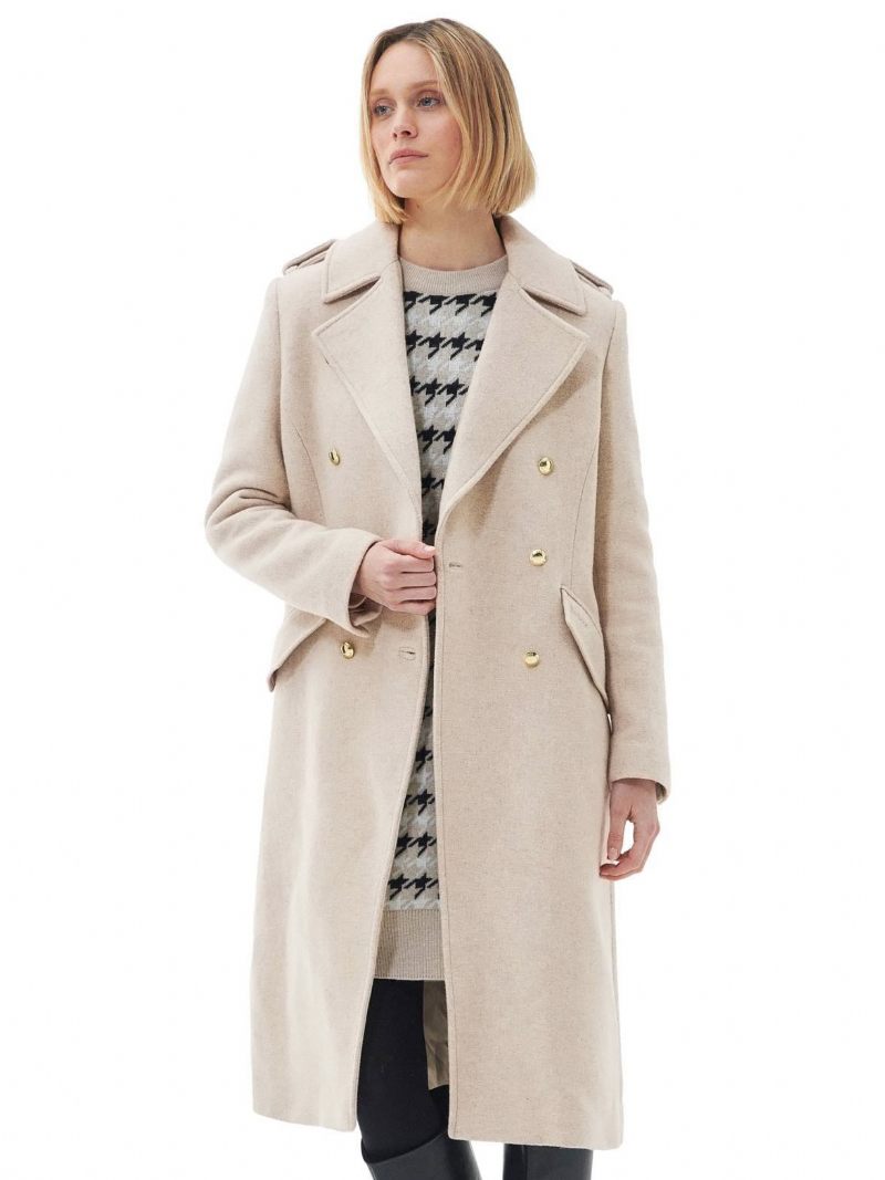 Manteau Long À Revers Et Double Poitrine Avec Poches Inclinées Vêtements D'extérieur Pour Femmes - Jaune Clair Clair