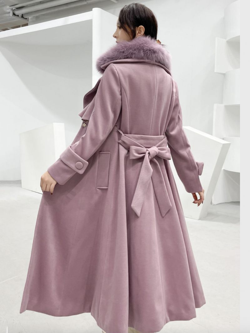 Manteau Maxi Fausse Fourrure Pour Femme D'hiver Laine 2024 - Violet