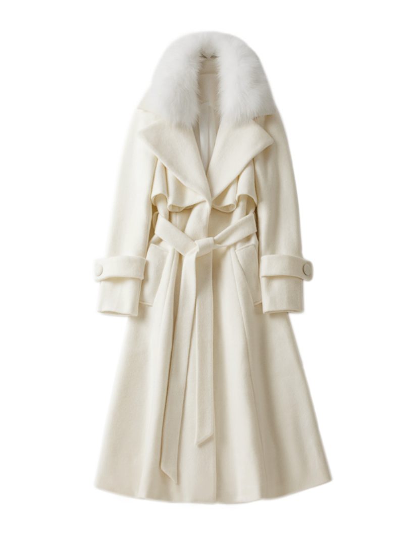 Manteau Maxi Fausse Fourrure Pour Femme D'hiver Laine 2024 - Blanc