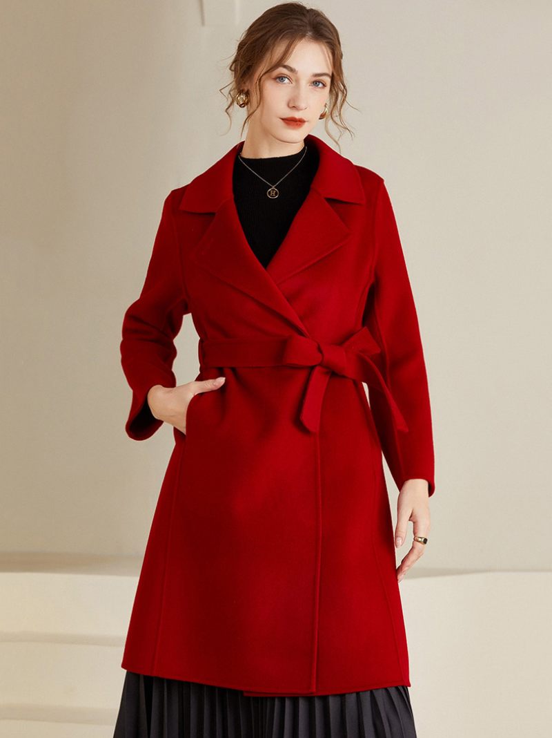 Manteau Portefeuille Femme 100% Laine Vêtements D'extérieur D'hiver 2024 - Rouge