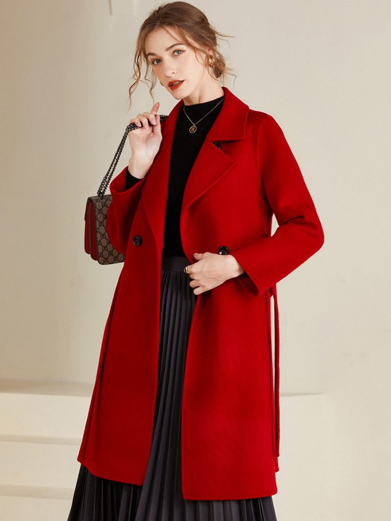 Manteau Portefeuille Femme 100% Laine Vêtements D'extérieur D'hiver 2024 - Rouge