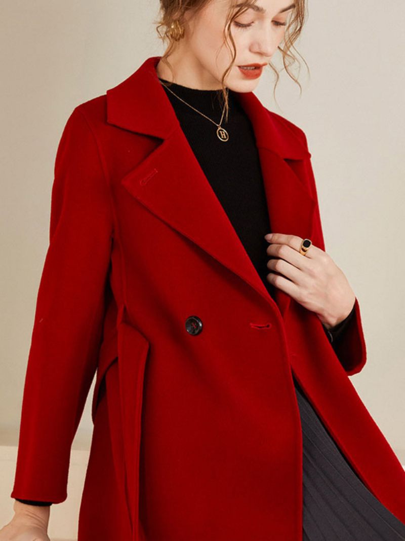 Manteau Portefeuille Femme 100% Laine Vêtements D'extérieur D'hiver 2024 - Rouge