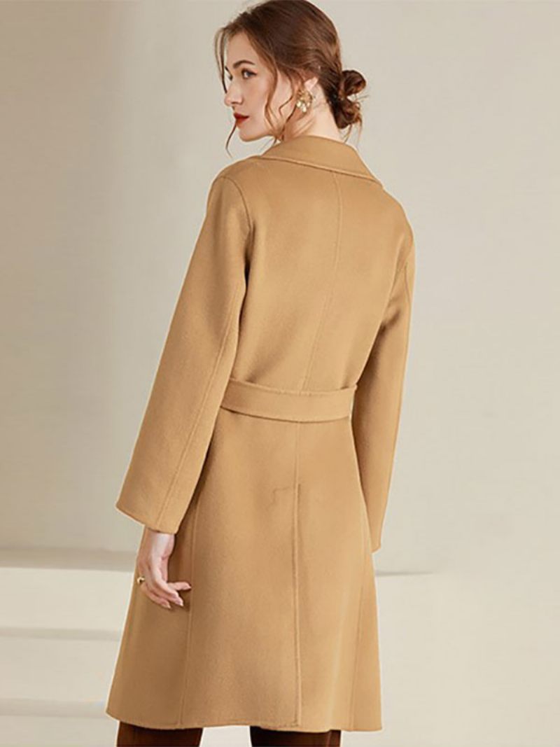 Manteau Portefeuille Femme 100% Laine Vêtements D'extérieur D'hiver 2024 - Camel