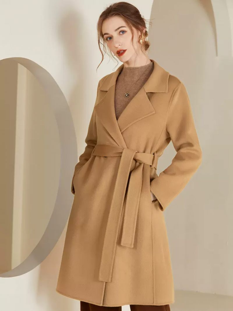 Manteau Portefeuille Femme 100% Laine Vêtements D'extérieur D'hiver 2024 - Camel