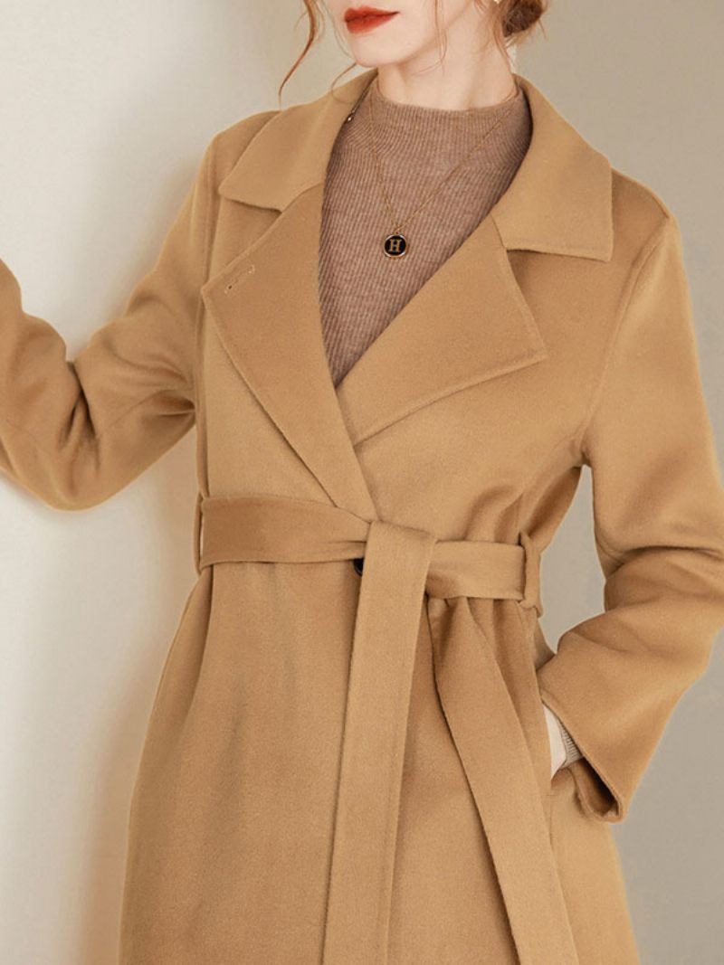 Manteau Portefeuille Femme 100% Laine Vêtements D'extérieur D'hiver 2024 - Camel