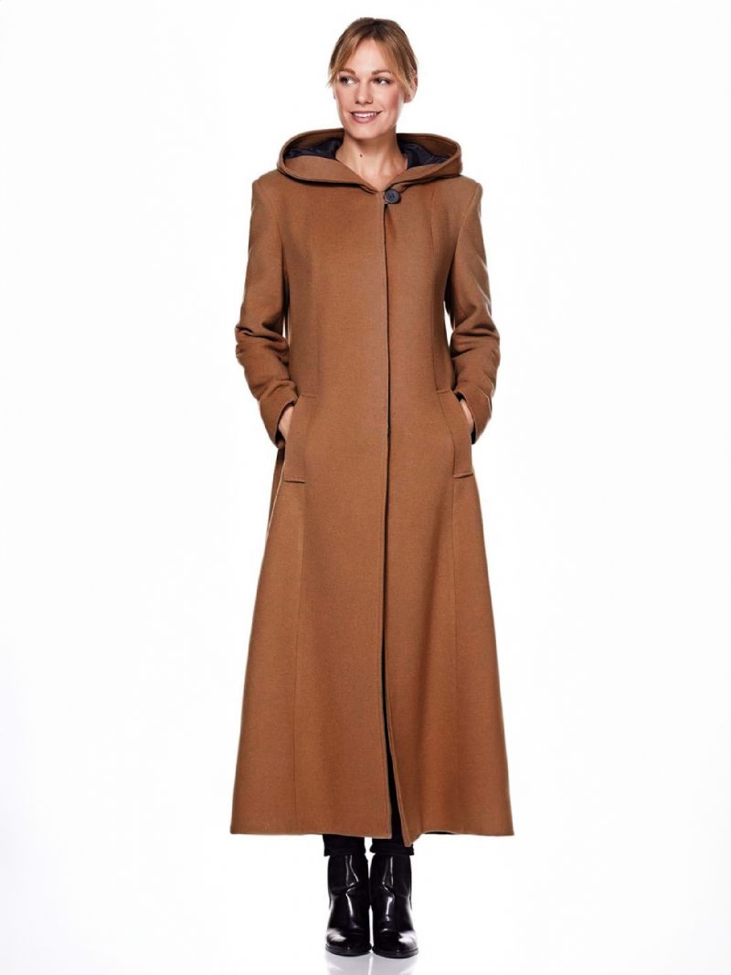 Manteau Portefeuille Pour Femme À Capuche Chaud Surdimensionné Laine Vêtements D'extérieur D'hiver - Marron Foncé