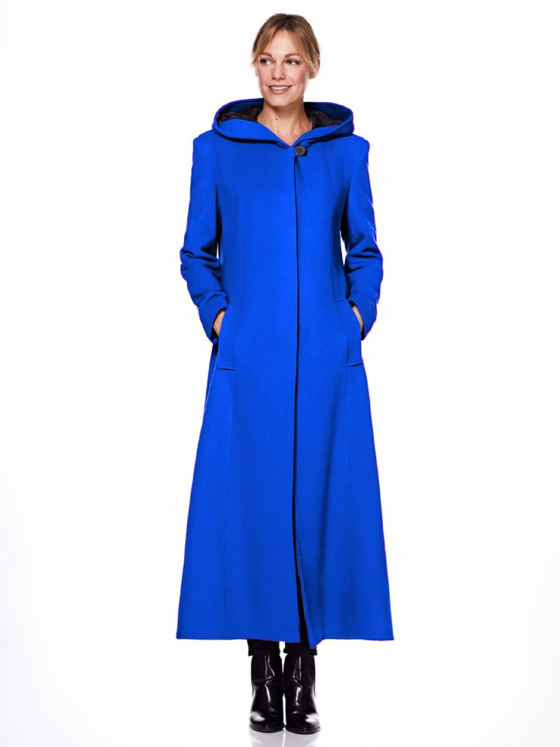 Manteau Portefeuille Pour Femme À Capuche Chaud Surdimensionné Laine Vêtements D'extérieur D'hiver - Bleu Royal