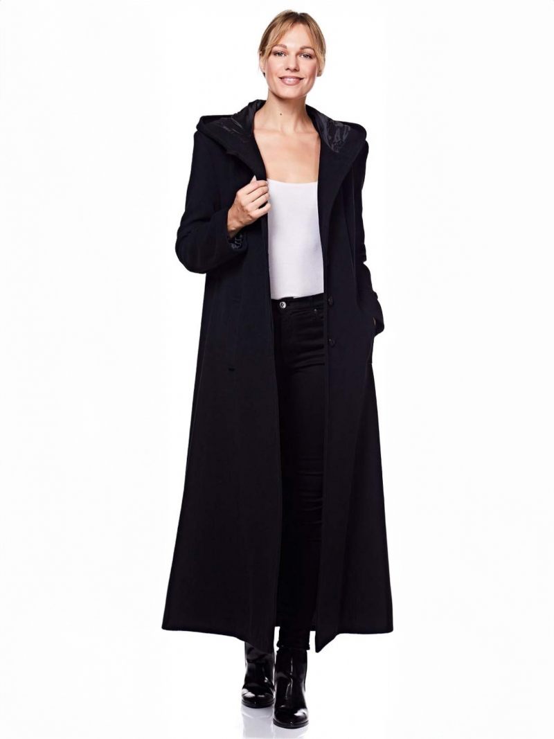 Manteau Portefeuille Pour Femme À Capuche Chaud Surdimensionné Laine Vêtements D'extérieur D'hiver - Noir