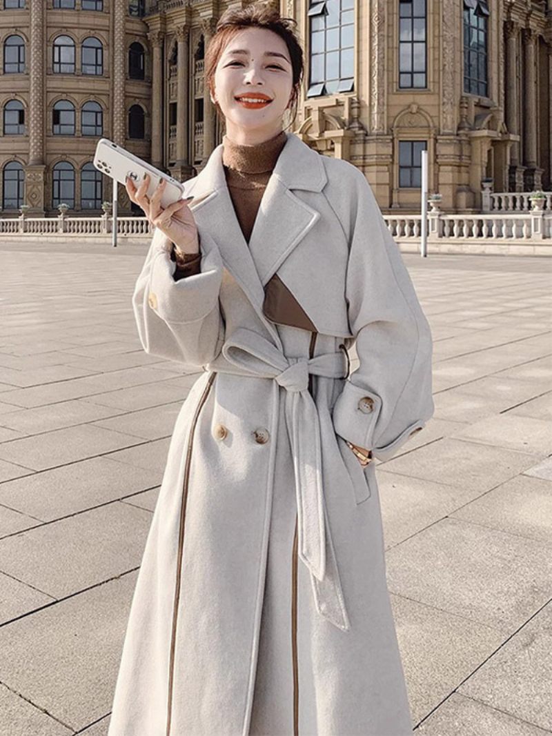 Manteau Portefeuille Pour Femme Écru Blanc Ceinture À Revers Vêtements D'extérieur Classiques D'hiver - Beige