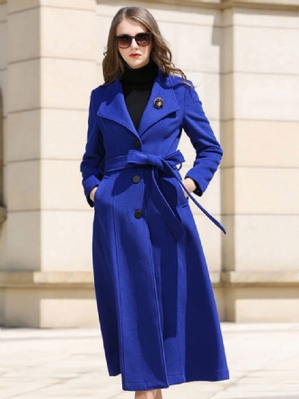 Manteau Portefeuille Pour Femmes Bleu Royal Ceinture Vêtements D'extérieur Laine Hiver 2024