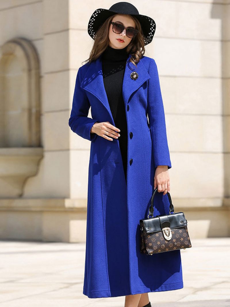 Manteau Portefeuille Pour Femmes Bleu Royal Ceinture Vêtements D'extérieur Laine Hiver 2024 - Bleu Royal