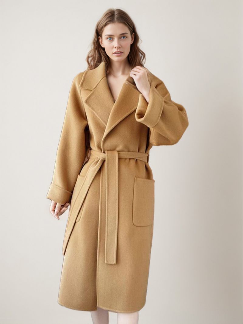 Manteau Portefeuille Pour Femmes Grandes Poches À Revers Couleur Unie Vêtements D'extérieur D'hiver