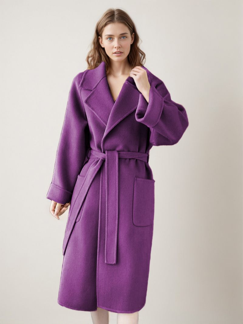 Manteau Portefeuille Pour Femmes Grandes Poches À Revers Couleur Unie Vêtements D'extérieur D'hiver - Violet