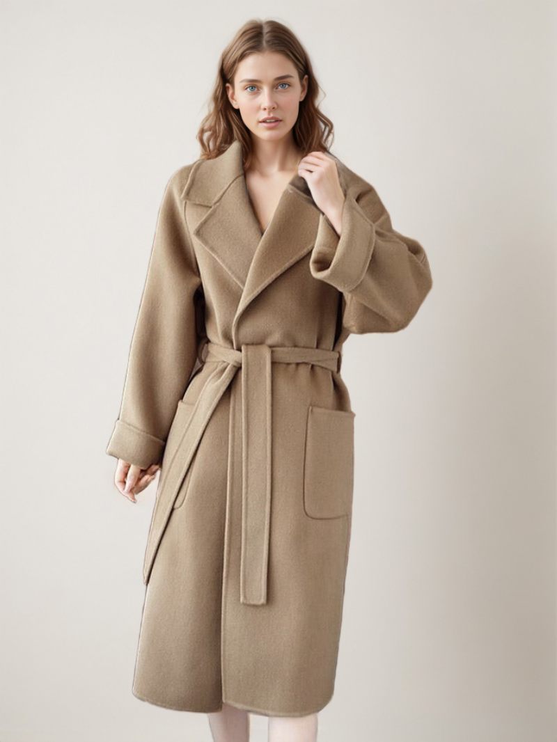 Manteau Portefeuille Pour Femmes Grandes Poches À Revers Couleur Unie Vêtements D'extérieur D'hiver - Kaki