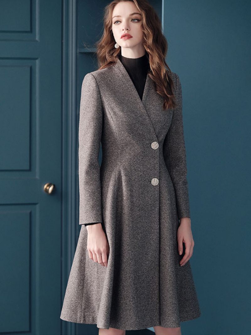 Manteau Portefeuille Gris Pour Femmes Col V Vêtements D'extérieur Chauds D'hiver 2024