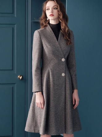 Manteau Portefeuille Gris Pour Femmes Col V Vêtements D'extérieur Chauds D'hiver 2024