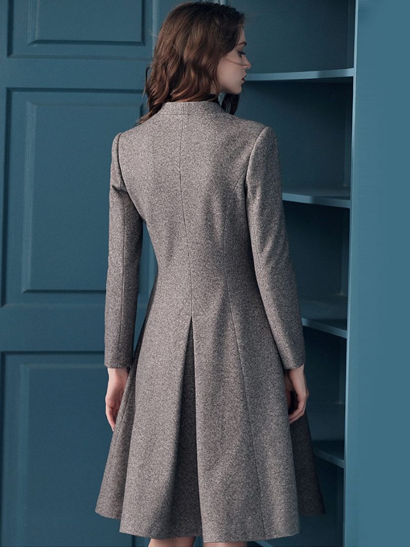 Manteau Portefeuille Gris Pour Femmes Col V Vêtements D'extérieur Chauds D'hiver 2024 - Gris