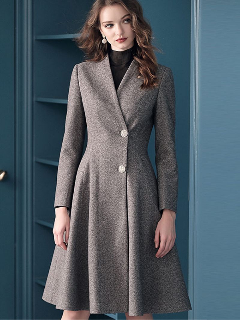 Manteau Portefeuille Gris Pour Femmes Col V Vêtements D'extérieur Chauds D'hiver 2024 - Gris