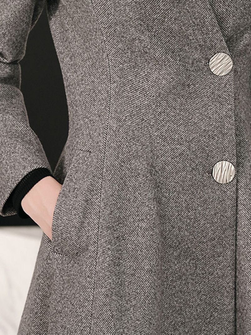 Manteau Portefeuille Gris Pour Femmes Col V Vêtements D'extérieur Chauds D'hiver 2024 - Gris