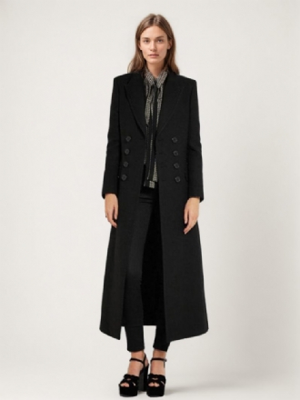 Manteau Portefeuille Long Noir À Double Boutonnage Pour Femmes Vêtement D'extérieur 2024