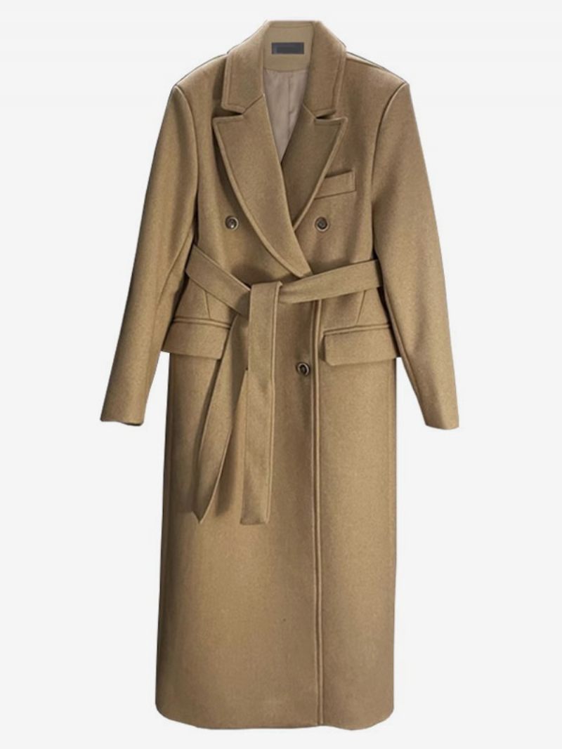 Manteau À Revers Cranté Pour Femme Double Boutonnage Ceinture Vêtements D'extérieur D'hiver 2024 - Chameau