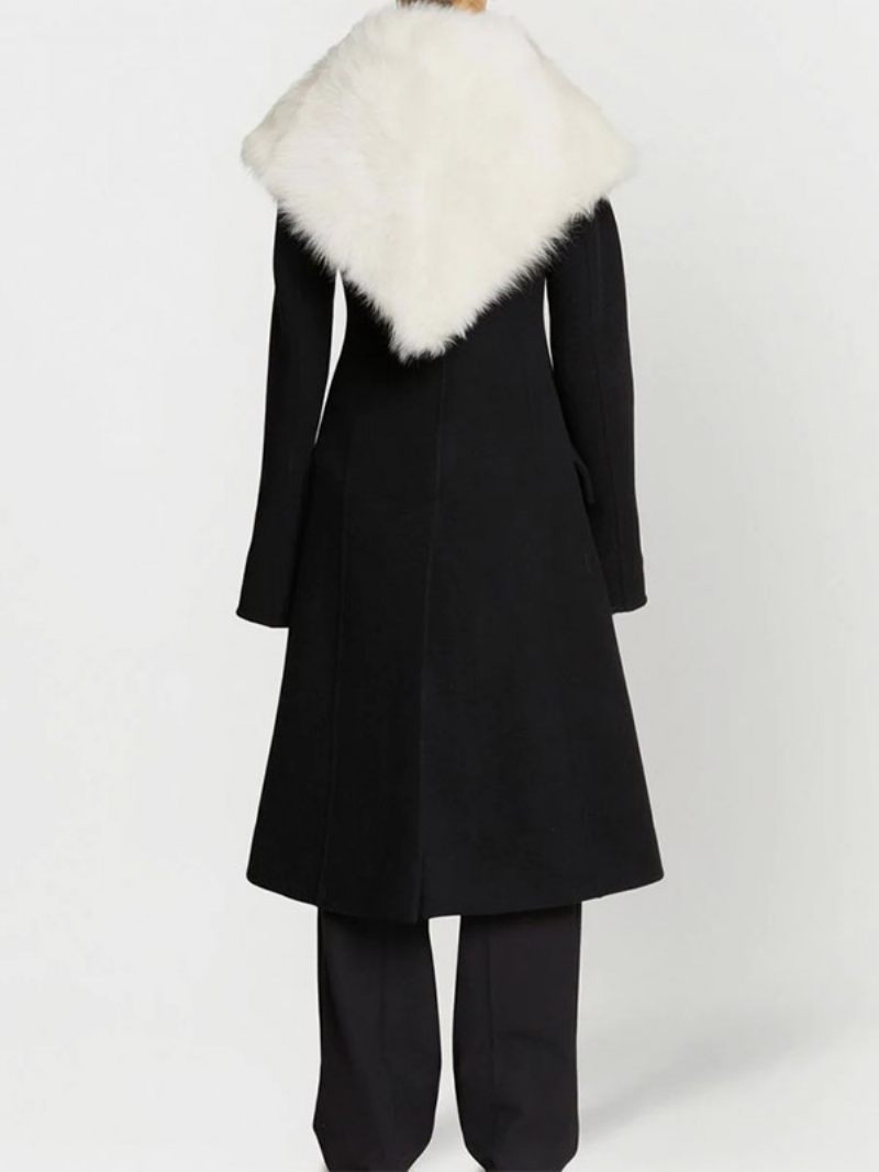 Manteau À Revers Large Pour Femme Vêtement D'extérieur Confortable Et Décontracté L'hiver - Noir