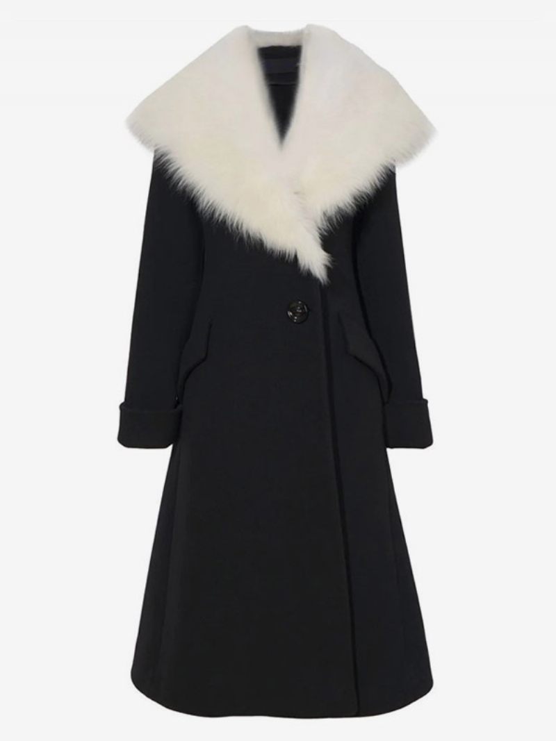 Manteau À Revers Large Pour Femme Vêtement D'extérieur Confortable Et Décontracté L'hiver - Noir