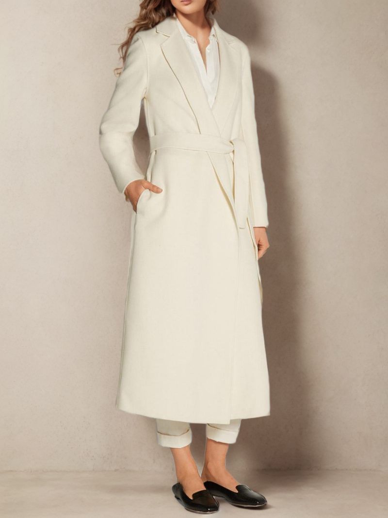 Manteau Warp Avec Ceinture À Revers Pour Tous Les Jours Vêtements D'extérieur Décontractés D'automne Et D'hiver Femme - Blanc