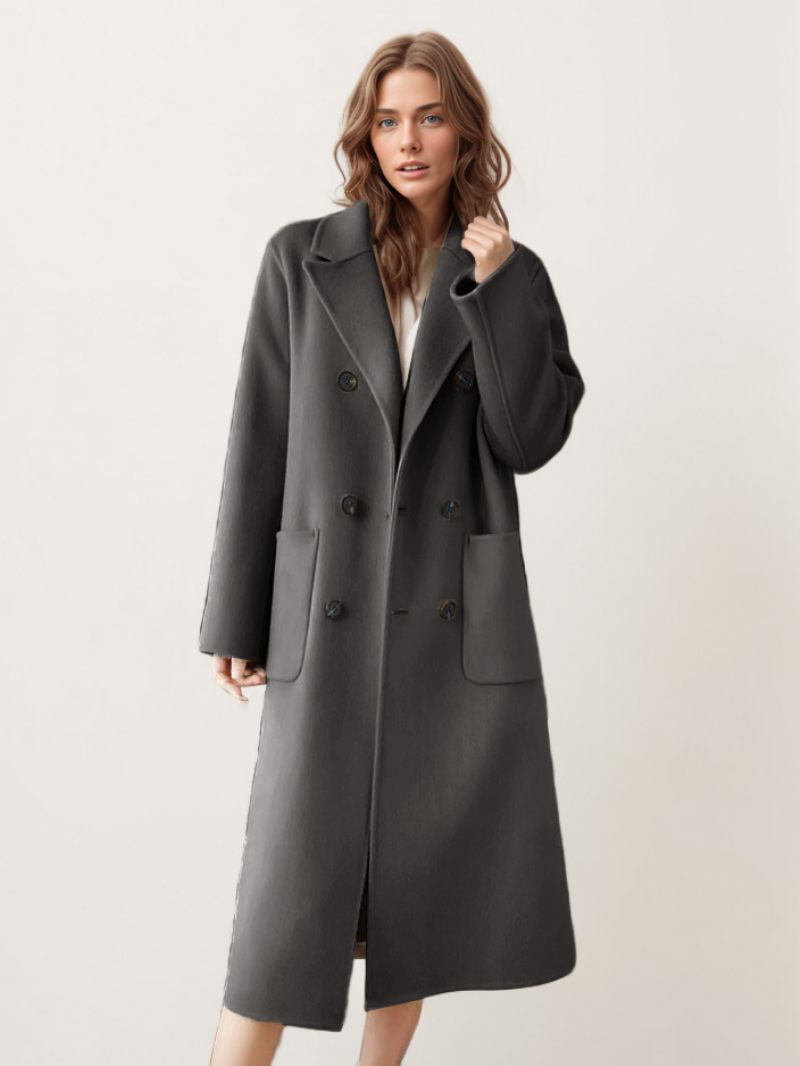 Manteaux Laine À Simple Boutonnage Et Manches Longues Pour Femmes Vêtements D'extérieur D'hiver - Gris Foncé