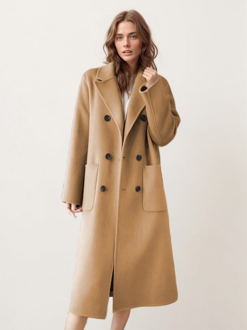 Manteaux Laine À Simple Boutonnage Et Manches Longues Pour Femmes Vêtements D'extérieur D'hiver - Camel