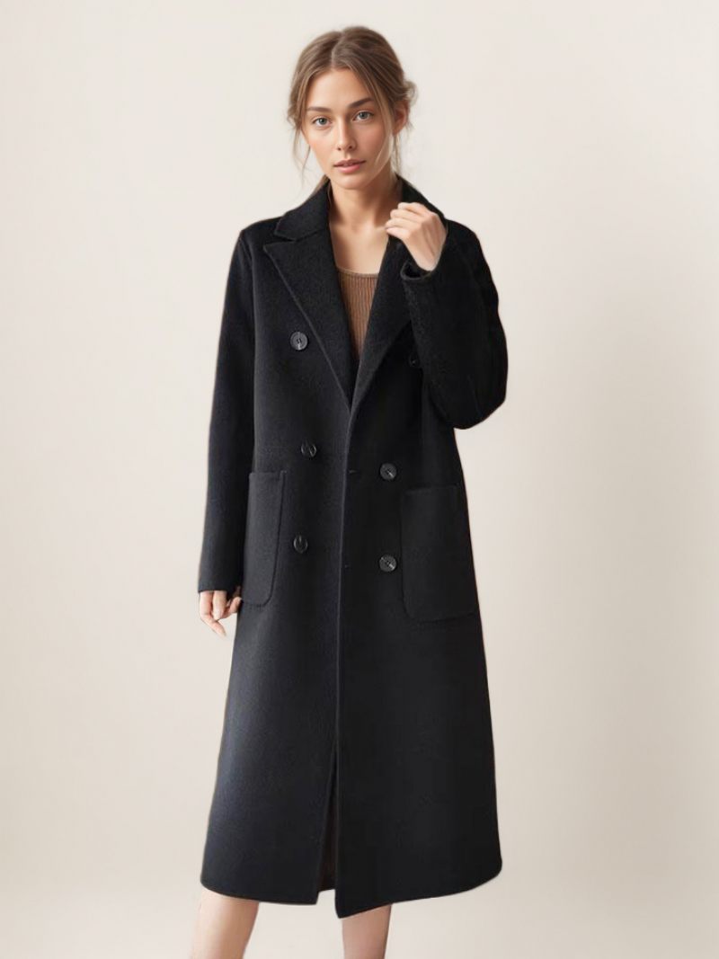 Manteaux Laine À Simple Boutonnage Et Manches Longues Pour Femmes Vêtements D'extérieur D'hiver - Noir