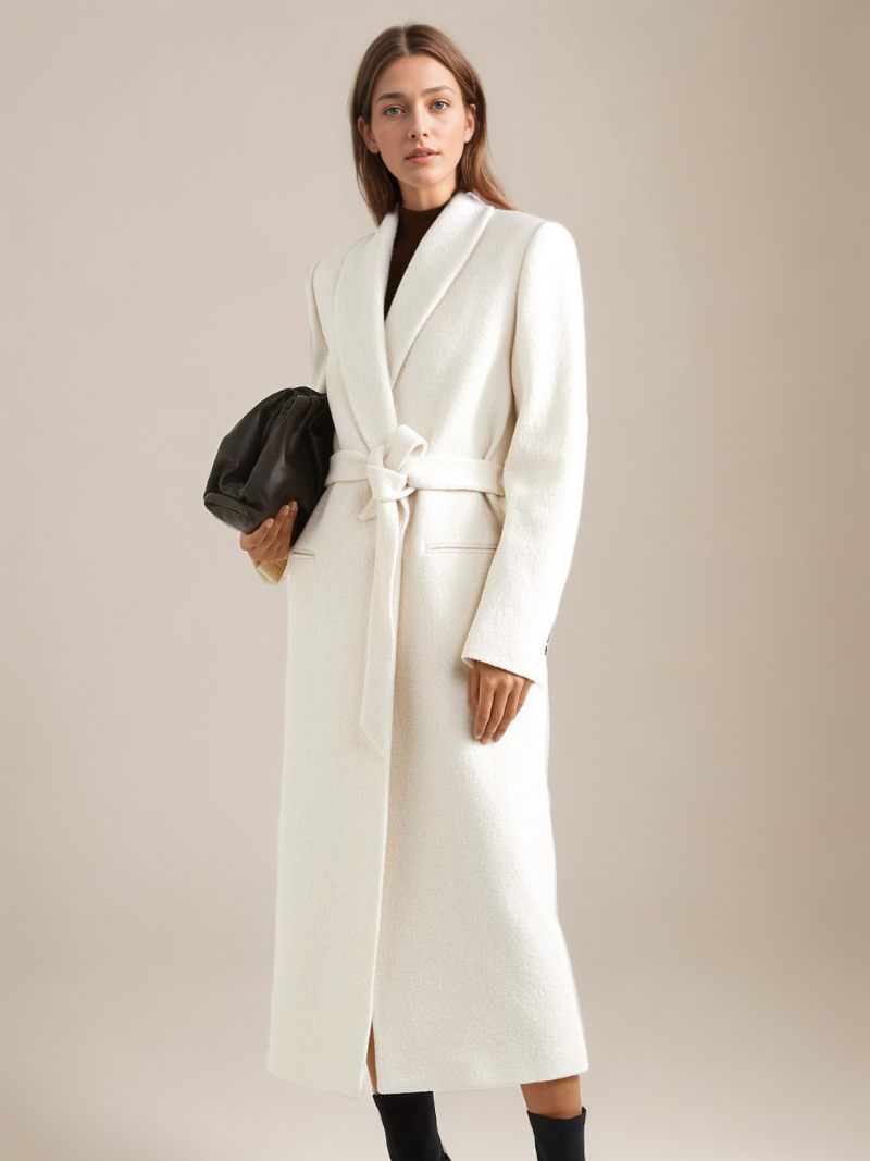 Vêtements D'extérieur Unis Pour Femmes Manteaux Classiques D'automne Et D'hiver Avec Ceinture À Revers - Blanc