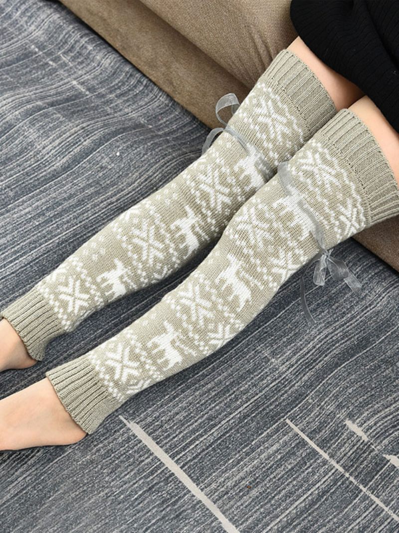 1 Paire Manchettes Bottes Tricotées Pour Femmes Motif Noël Gris Chaud Coupe-vent Résistant Au Froid Le Yoga Automne Et Hiver - Gris