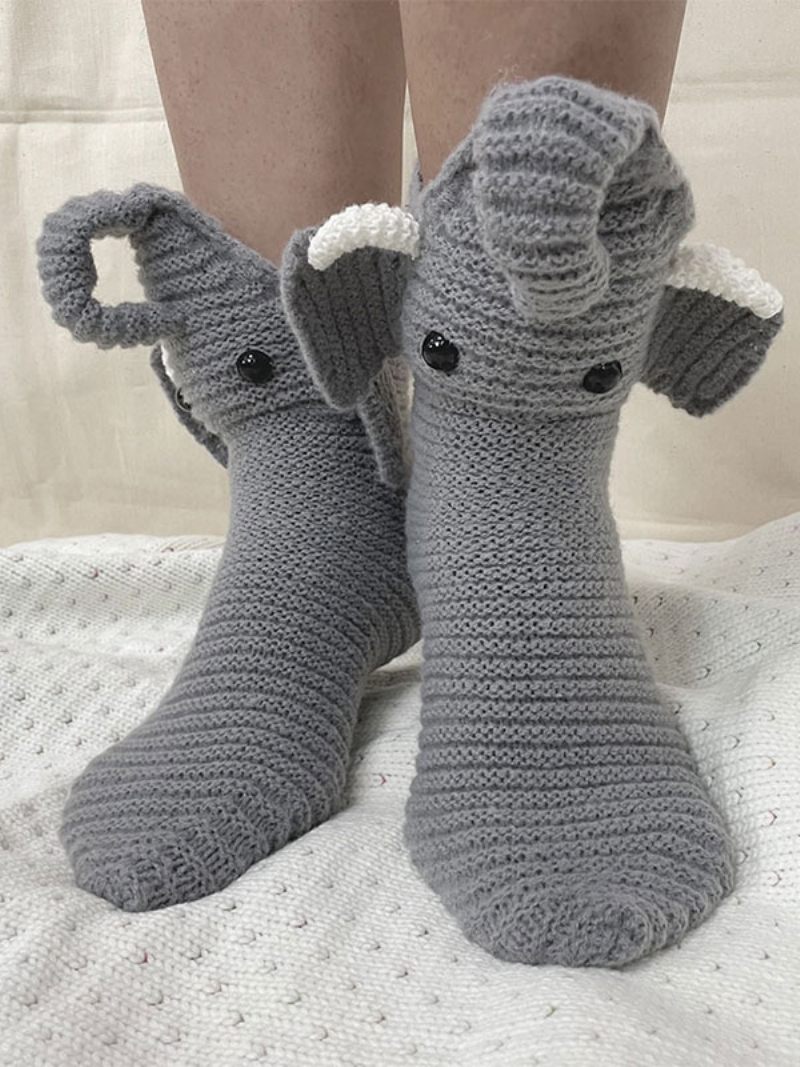 Chaussettes Gris Mélange Poly/coton Imprimé Animal Éléphant Vêtements Maison Hiver Chaud Mignon Acc