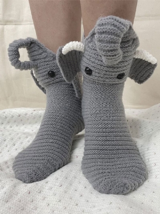 Chaussettes Gris Mélange Poly/coton Imprimé Animal Éléphant Vêtements Maison Hiver Chaud Mignon Acc