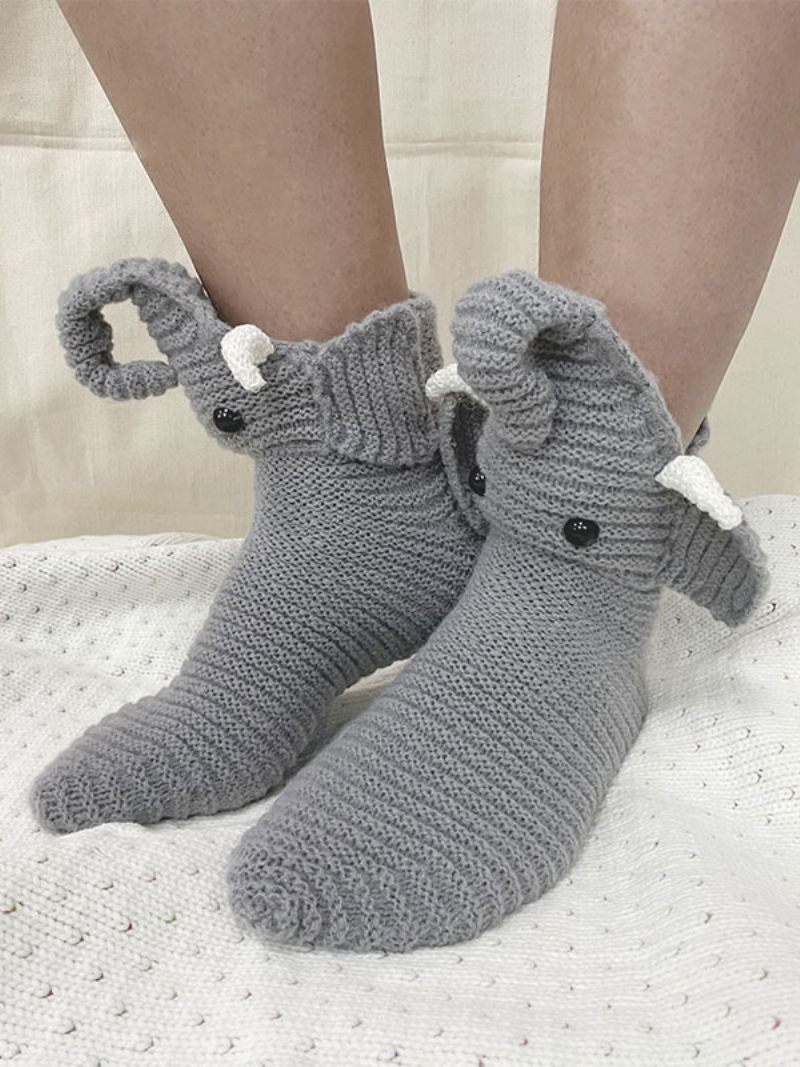 Chaussettes Gris Mélange Poly/coton Imprimé Animal Éléphant Vêtements Maison Hiver Chaud Mignon Acc - Gris