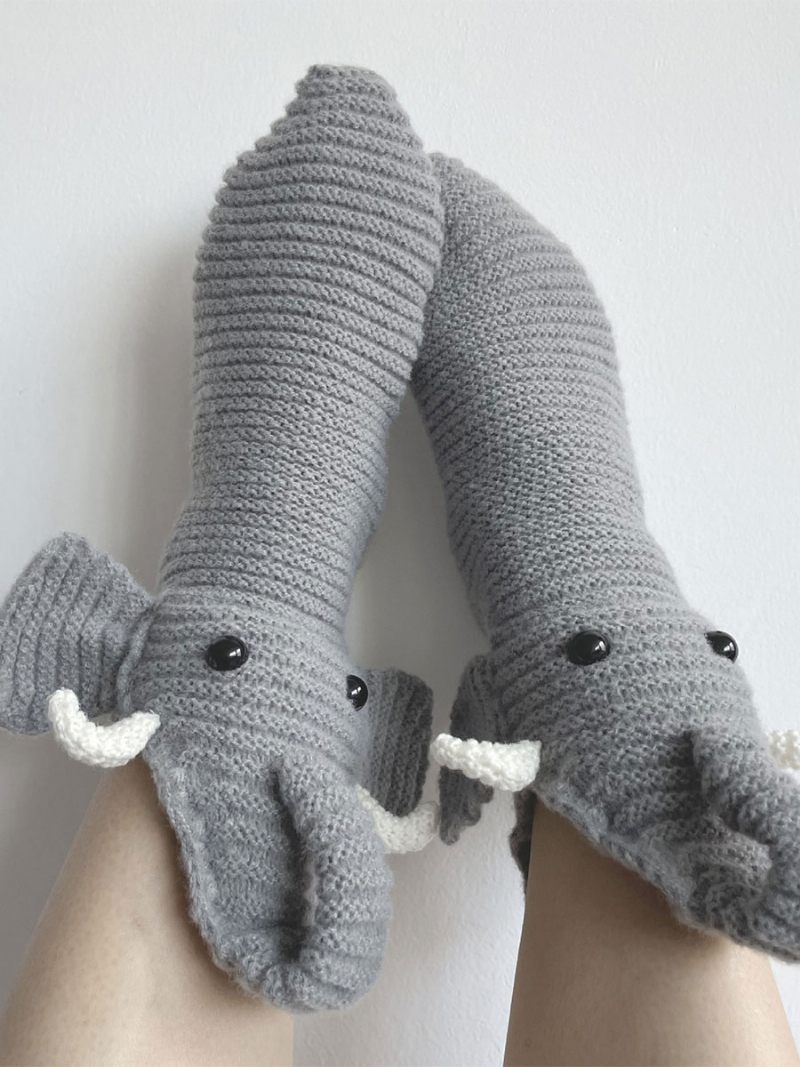 Chaussettes Gris Mélange Poly/coton Imprimé Animal Éléphant Vêtements Maison Hiver Chaud Mignon Acc - Gris