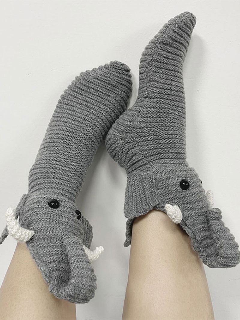 Chaussettes Gris Mélange Poly/coton Imprimé Animal Éléphant Vêtements Maison Hiver Chaud Mignon Acc - Gris