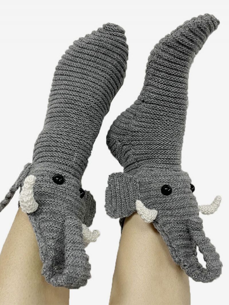 Chaussettes Gris Mélange Poly/coton Imprimé Animal Éléphant Vêtements Maison Hiver Chaud Mignon Acc - Gris