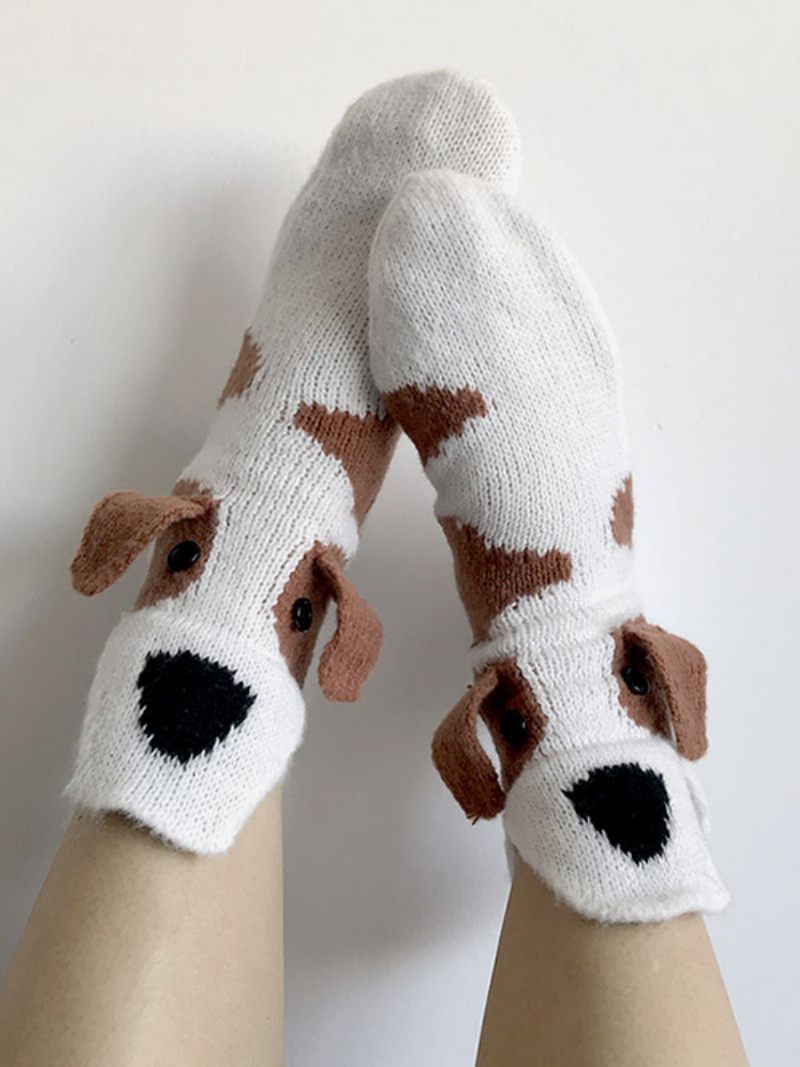 Chaussettes Gris Mélange Poly/coton Imprimé Animal Hiver Chaud Acc - Blanc