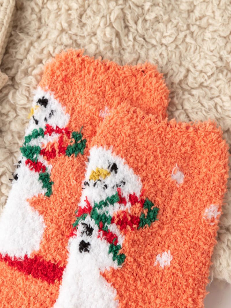 Chaussettes Molleton Corail Orange Motif Noël - Orange