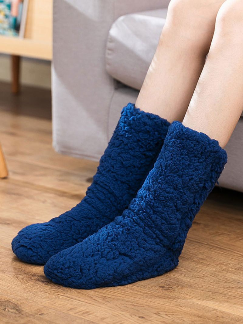 Chaussettes Noires Haute Qualité Tricot Moelleux Épais Chaud Et Confortable Calcetines Felpa Floor Invierno Pour Femmes - Marine Foncé