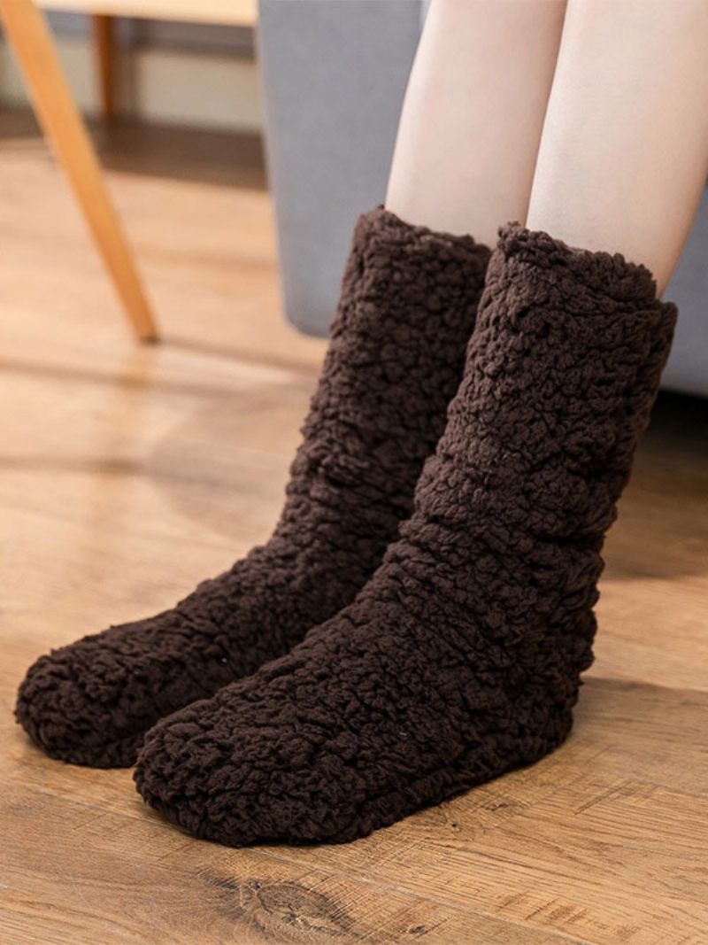 Chaussettes Noires Haute Qualité Tricot Moelleux Épais Chaud Et Confortable Calcetines Felpa Floor Invierno Pour Femmes - Marron Café