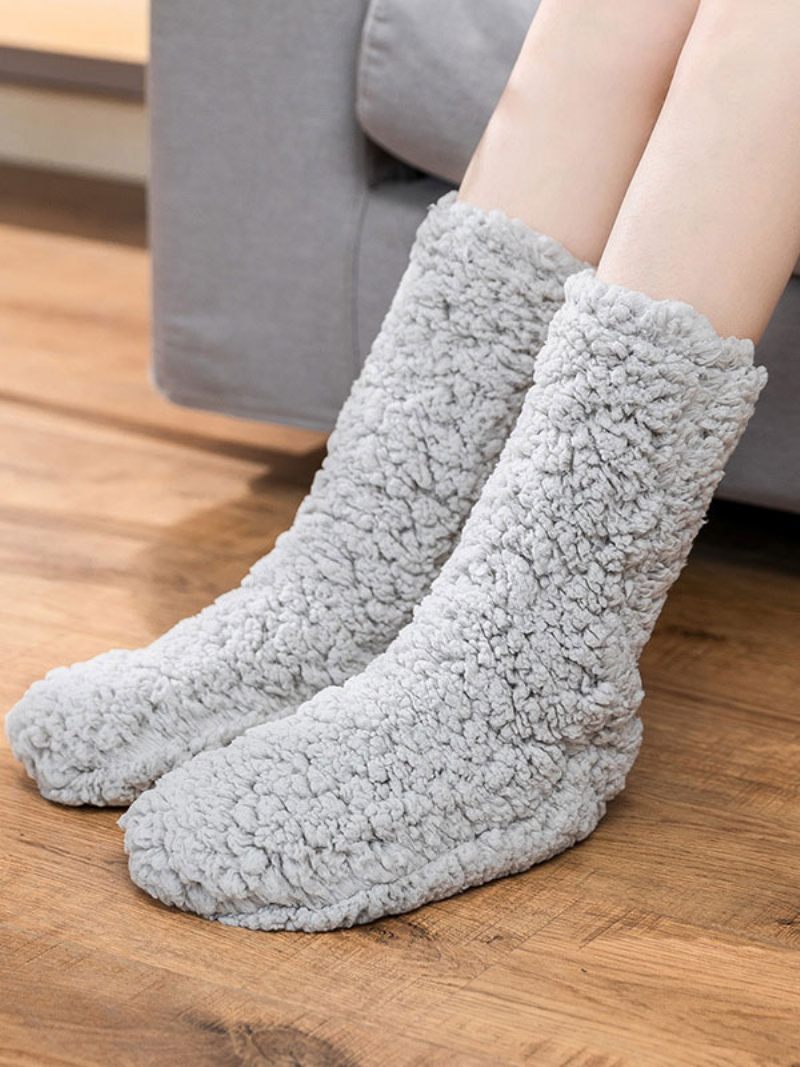 Chaussettes Noires Haute Qualité Tricot Moelleux Épais Chaud Et Confortable Calcetines Felpa Floor Invierno Pour Femmes - Gris Clair