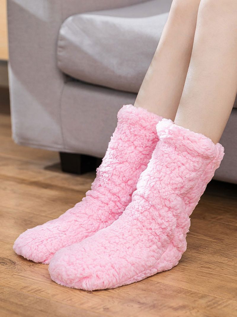 Chaussettes Noires Haute Qualité Tricot Moelleux Épais Chaud Et Confortable Calcetines Felpa Floor Invierno Pour Femmes - Rose