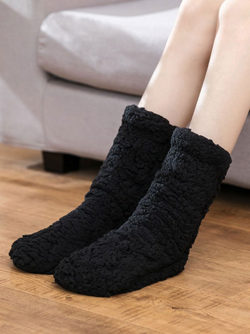 Chaussettes Noires Haute Qualité Tricot Moelleux Épais Chaud Et Confortable Calcetines Felpa Floor Invierno Pour Femmes - Noir