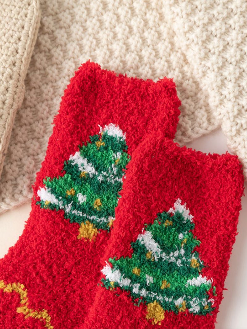 Chaussettes Rouge Corail Polaire Motif Noël - Rouge