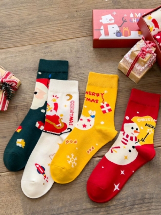 Chaussettes Rouge Mélange Poly/coton Motif Noël Cadeau Vacances Vêtements Maison Hiver Chaud Mignon Acc