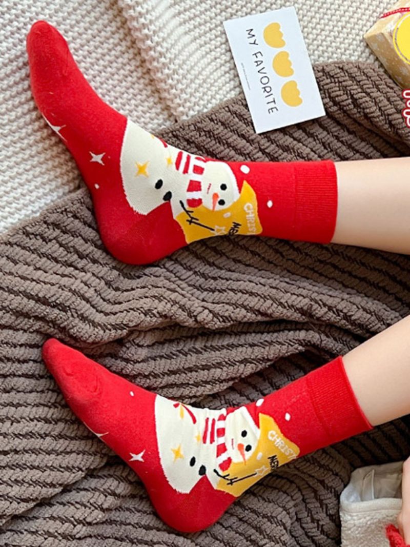 Chaussettes Rouge Mélange Poly/coton Motif Noël Cadeau Vacances Vêtements Maison Hiver Chaud Mignon Acc - Rouge