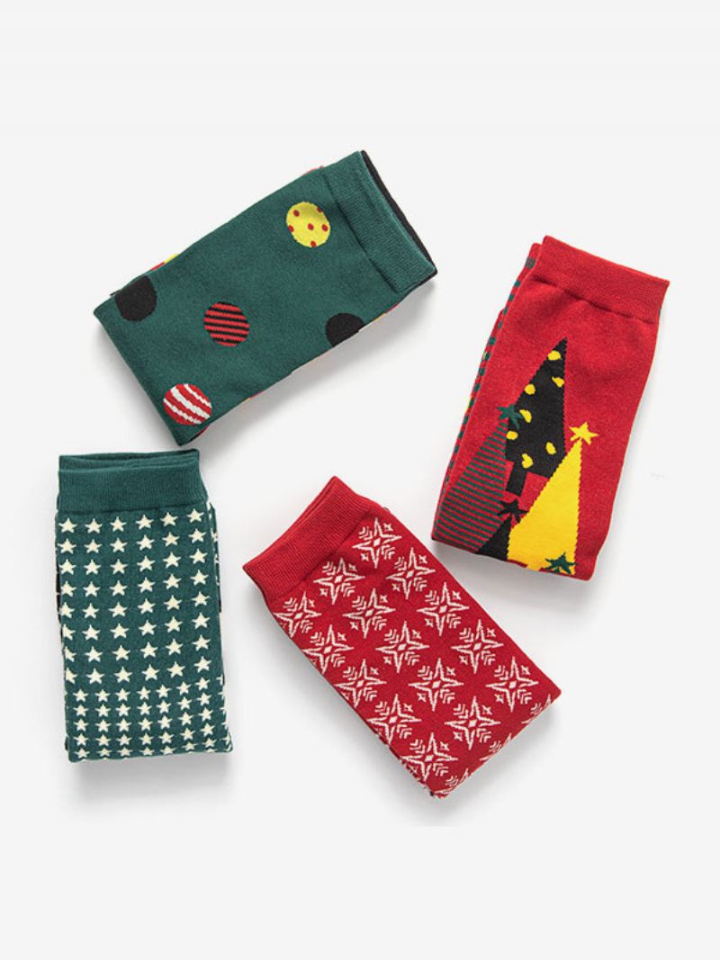 Chaussettes Rouge Mélange Poly/coton Motif Noël Cadeau Vacances Vêtements Maison Hiver Chaud Mignon Acc